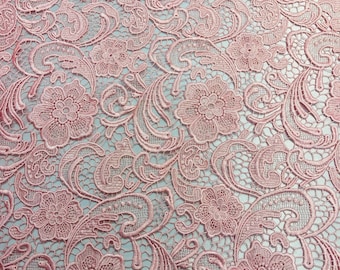 Pink Floral Guipure Lace Fabric: Bridal Wedding Dress Lace by the yard