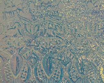 Schillernde Pailletten auf weißem Netzstoff: Royalty Design Fabric - 4way Stretch