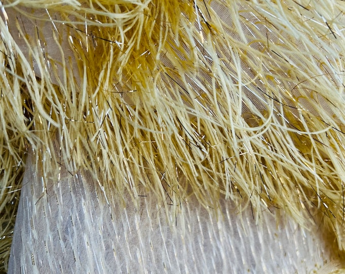 Metallic Gold Eyelash Design By The Yard, eyelash fabric, Feathers Sewing Fringe ( Choose The Size )