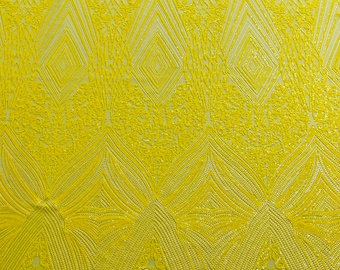 Yellow Geometric Sequins Fabric: 4-Way Stretch Nova Design, Sold By The Yard