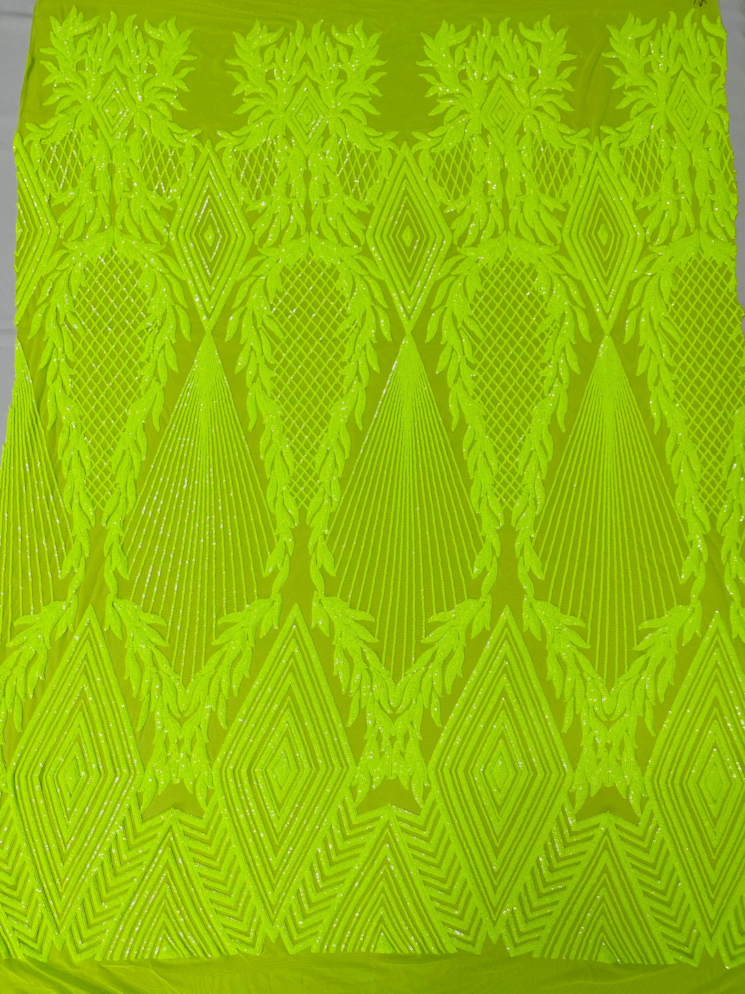 Lime Green Sequin Fabric Geometric Royalty Design Embroidered - Etsy