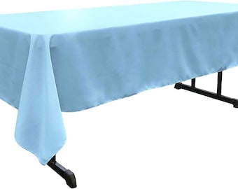 60" Wide Light Blue Polyester Poplin Rectangular Tablecloth, Polyester Rectangular Cloth Table Covers for All Events (Pick a Size)