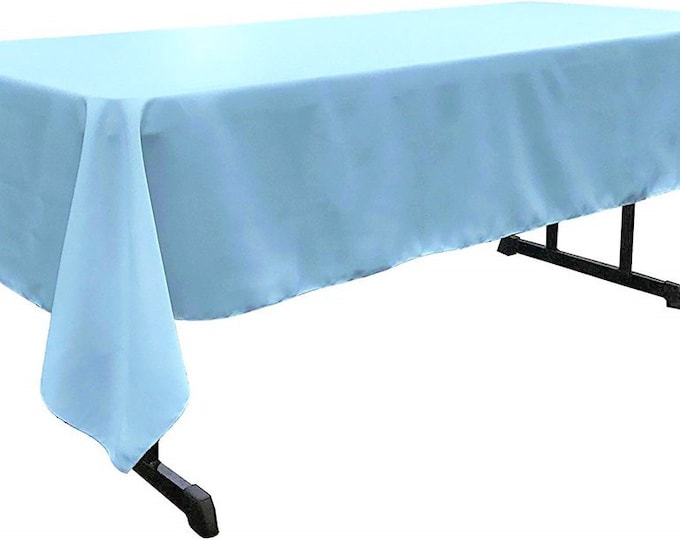60" Wide Light Blue Polyester Poplin Rectangular Tablecloth, Polyester Rectangular Cloth Table Covers for All Events (Pick a Size)