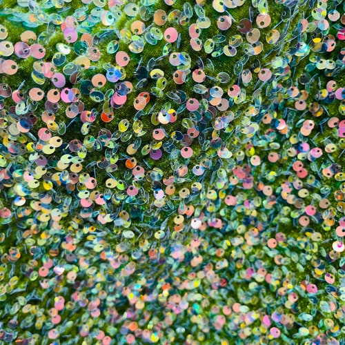 Shiny 5mm Sequin On A 2 Way Stretch Velvet (1 Yard, Green/Black)