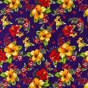 Purple Hawaiian Floral Print Cotton Fabric - 45&quot; Wide