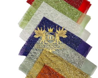 Beaded Fabric Sold By The Yard, Fashion Design Beads and Sequins, Beaded Fabric Embroidered on a Mesh Lace,Wedding,Bridal,Dress
