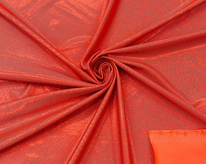 Orange Hologram Broken Glass 4 Way Stretch By The Yard, Nylon Spandex Shattered Glass Style, Shatter Glass Metallic Foil Swimwear Costume