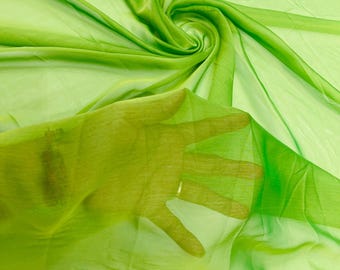 Lime Green Two-Tone Polyester Chiffon Fabric - Bridal & Formal Gowns