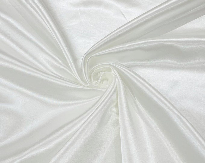 Off-White - 60" Shiny Heavy Bridal Satin Fabric for Wedding, Gala, Prom Dress Sold By Yard
