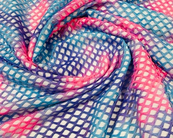 Tie Dye Fishnet Fabric: Hot Pink, Lilac, Silver Glitter - 4 Way Stretch by the yard