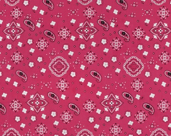 Fuchsia Bandana Print Fabric Cotton/Polyester Sold By The Yard