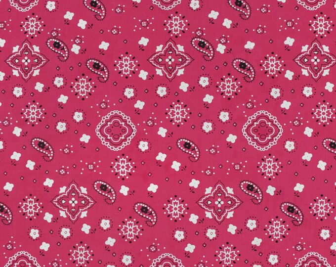 Fuchsia Bandana Print Fabric Cotton/Polyester Sold By The Yard