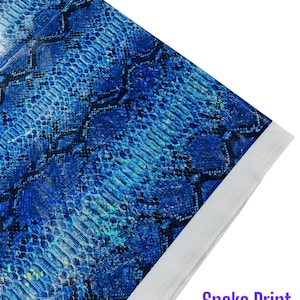 Royal Blue Holographic Snake Foil Printed Spandex Fabric By The Yard | Multi Color Snake Design Poly Spandex Fabric 4 Way Stretch 60”
