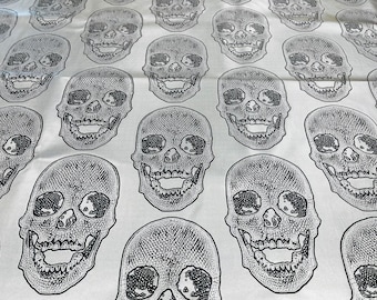 Silver Big Skull Vinyl Fabric - by yard - Skull Vinyl, Leather Upholstery 54”Wide, (Pick a Size)