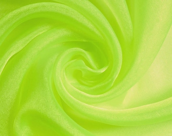 Neon Green Sparkle Crystal Organza Fabric: Sheer Shiny Material, 60" Wide