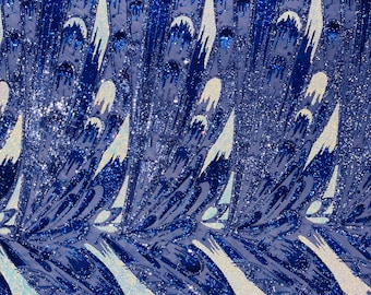 Aqua Iridescent Sequin Fabric: Royal Blue 4-Way Stretch Mesh, Prom Gown