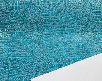 Turquoise Vinyl Faux Fake Leather Pleather Embossed Shiny Alligator Fabric Upholstery By Yard
