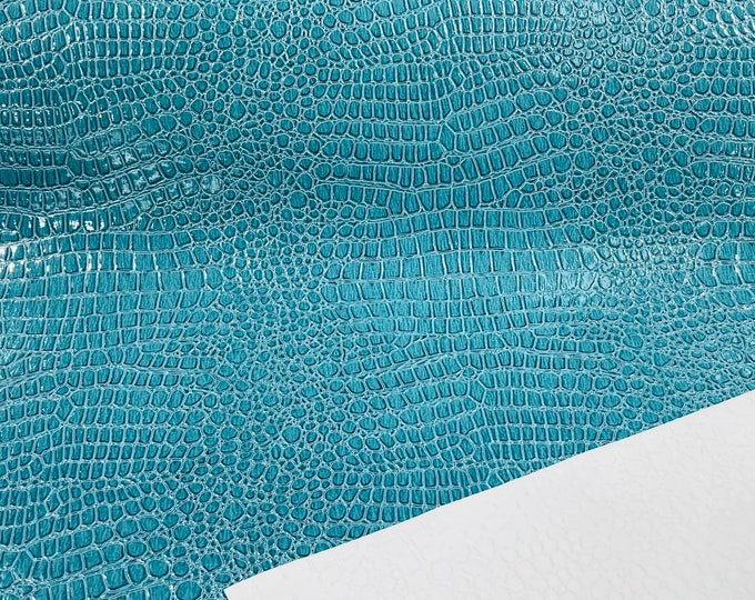Turquoise Vinyl Faux Fake Leather Pleather Embossed Shiny Alligator Fabric Upholstery By Yard