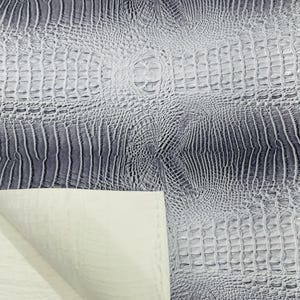 Silver White Faux Crocodile Vinyl Leather Upholstery Fabric By Yard, Big 3D Crocodile Vinyl Fabric Faux Fake Leather Purses Shoes Wallets