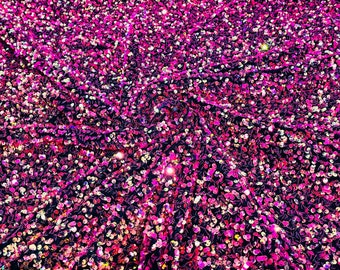 Iridescent Sequin Fabric: Multi Color 5mm Sequins on Black Stretch Velvet - By The Yard