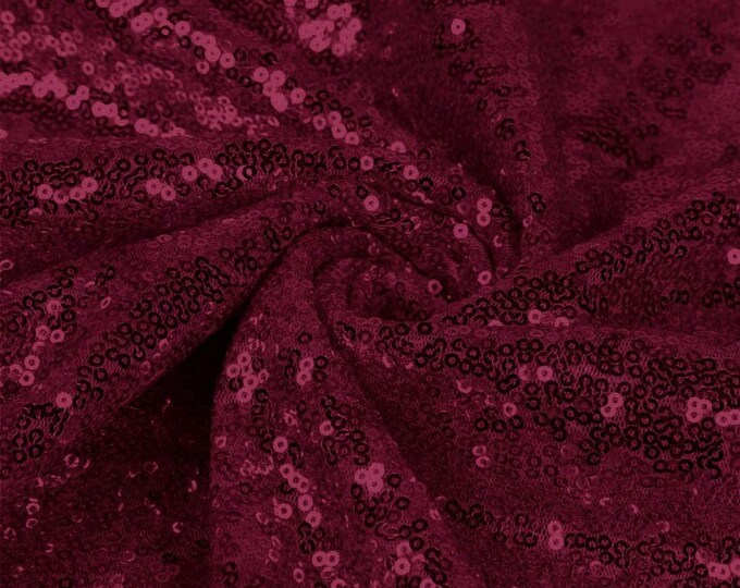 Burgundy Sequin Fabric Mini Glitz Sequins, By The Yard Sequin Fabric Dresses-Nightgowns-Prom Gown (Choose The Quantity)