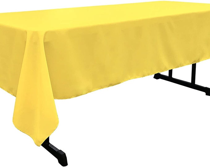 60" Wide Light Yellow Polyester Poplin Rectangular Tablecloth, Polyester Rectangular Cloth Table Covers for All Events (Pick a Size)