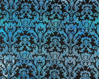 Black Turquoise Holographic Damask Fabric: Poly Spandex 4-Way Stretch