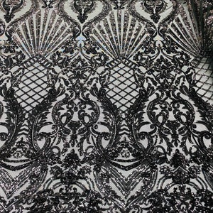 Damaststof met zwarte pailletten – 4-way stretch mesh, materiaal galajurk