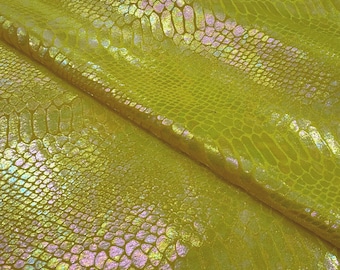 Yellow Iridescent Snake Illusion Foil Stretch Velvet Fabric | Snake Print - by the yard