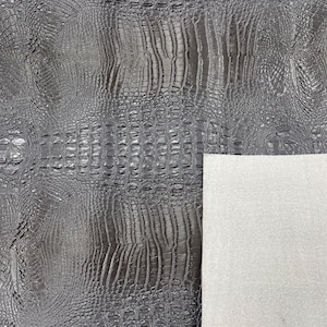 Gray Charcoal Faux Crocodile Vinyl Leather Upholstery Fabric By Yard, Big 3D Crocodile Vinyl Fabric Faux Fake Leather Purses Shoes Wallets