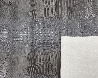 Gray Charcoal Faux Crocodile Vinyl Leather Upholstery Fabric By Yard, Big 3D Crocodile Vinyl Fabric Faux Fake Leather Purses Shoes Wallets
