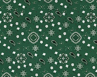Hunter Green Bandana Print Fabric Cotton/Polyester Sold By The Yard