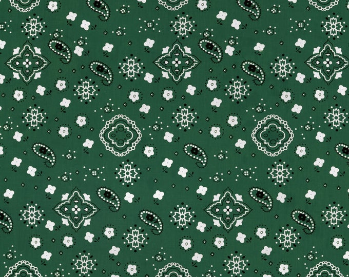 Hunter Green Bandana Print Fabric Cotton/Polyester Sold By The Yard