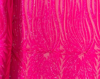 New Hot Iridescent Sequins Fabric on Mesh By The Yard | Angel Wings Design Embroidered With Sequin on a Mesh 4way Stretch-Prom-Gown