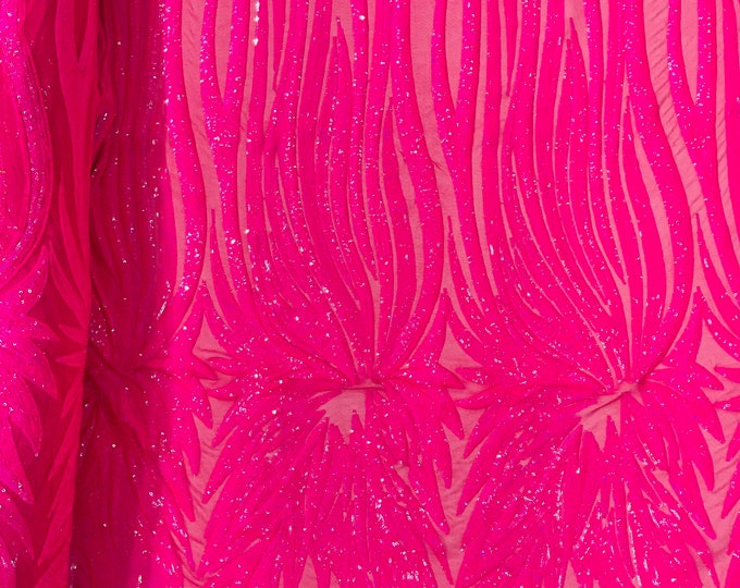 New Hot Iridescent Sequins Fabric on Mesh By The Yard | Angel Wings Design Embroidered With Sequin on a Mesh 4way Stretch-Prom-Gown
