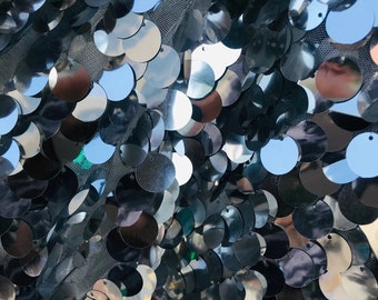 Silver Round Sequin Paillette Iridescent, Tear Drop Mermaid Sequins Fabric Mesh (Pick a Size)