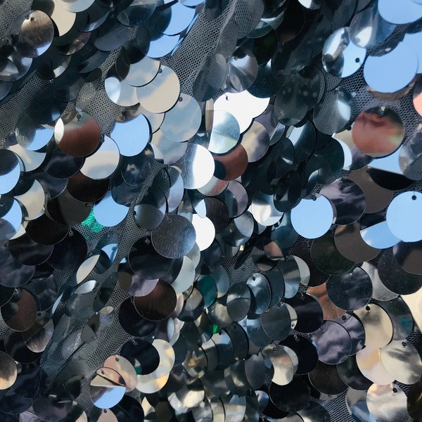 Silver Round Sequin Paillette Iridescent, Tear Drop Mermaid Sequins Fabric Mesh (Pick a Size)