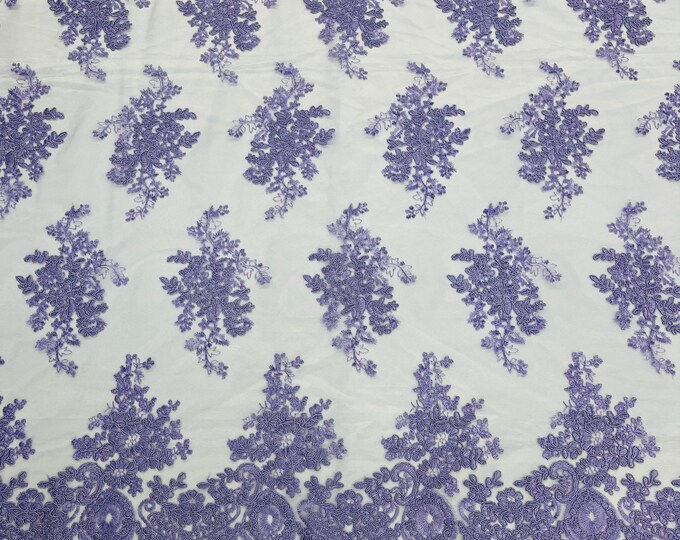 Lilac Floral Lace Fabric, Embroidery on a Mesh Lace Fabric By The Yard For Gown, Wedding-Bridal-Dress