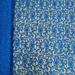 Royal Blue Floral Guipure Lace Fabric: Bridal Wedding Dress Lace by the yard