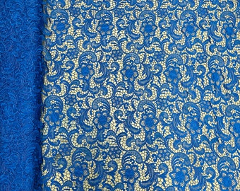 Mia Fabrics Inc, Royal Blue Guipure Lace Fabric Floral Bridal Lace Guipure Wedding Dress by the Yard