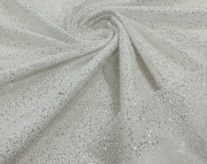 White 3D Beaded Lace Fabric| by the yard | heavy Sequin bead Lace for Bridal Wedding Dress, Embroidery  Handmade Lace, Clear Beaded Fabric