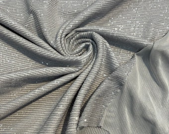 Silver Mille Stripe Sequin Fabric: 4-Way Stretch Mesh, Gown Couture - By The Yard