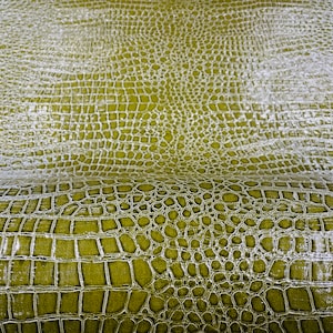 Olive Vinyl Faux Fake Leather Pleather Embossed Shiny Alligator Fabric Upholstery By Yard