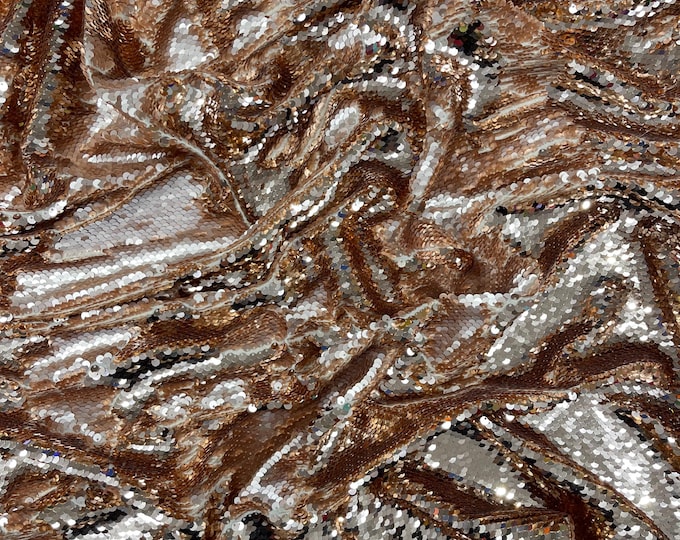 Matte Rose Gold Flip Sequins Fabric: 2-Way Stretch Mermaid Scales Polyester