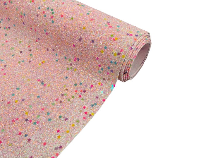 Blush Pink Iridescent Stardust Glitter Crafting Vinyl Fabric - Sold By The Yard - Vinyl Sparkle Glitter Fabric 54” Wide