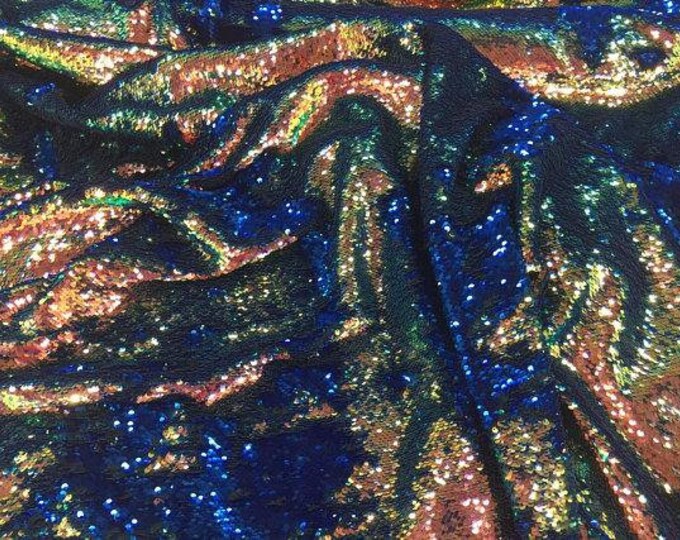 Iridescent Rainbow Flip Up Sequins Reversible, 2-Way Stretch 58/60” Sequins Fabric Dresses-Nightgowns-Prom Gown (Choose The Quantity)