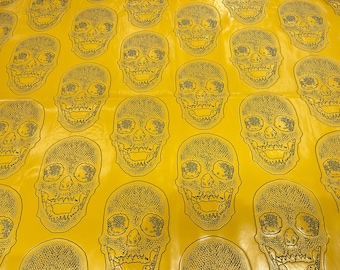 Yellow Big Skull Vinyl Fabric - by yard - Skull Vinyl, Leather Upholstery 54”Wide, (Pick a Size)