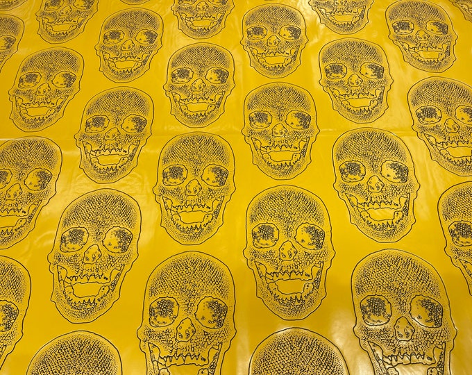 Yellow Big Skull Vinyl Fabric - by yard - Skull Vinyl, Leather Upholstery 54”Wide, (Pick a Size)