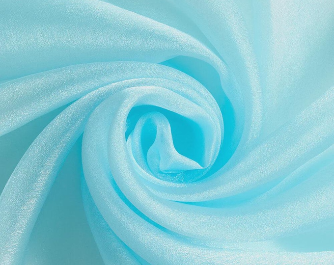 Aqua Sparkle Crystal Organza Fabric: Sheer Shiny Material, 60" Wide