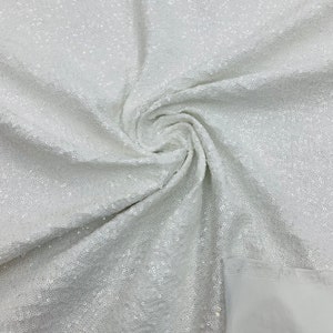 White Mini Glitz Sequins by the yard on Spandex Fabric | 4 Way Stretch | Mini Glitz Sequin on Milliskin Nylon Spandex Fabric